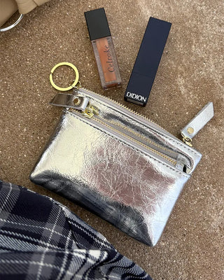 Double Zip Leather Mini Wallet