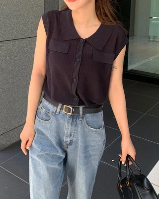 Colored button sleeveless cardigan
