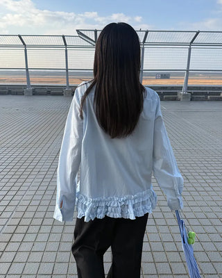 Two-pleat, center-creased wide-leg slacks