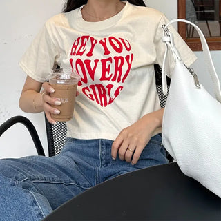 Lovely Heart Cropped Short-Sleeve T-Shirt