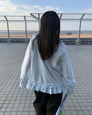 Two-pleat, center-creased wide-leg slacks