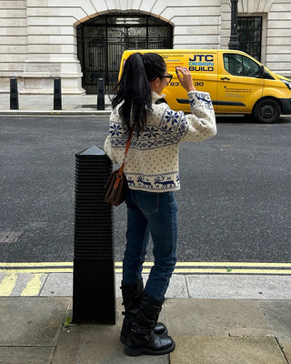 Polka Dot Reindeer Nordic Double Zip Knit Blouson