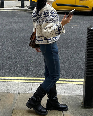 Square-toe triple-strap mid-calf boots