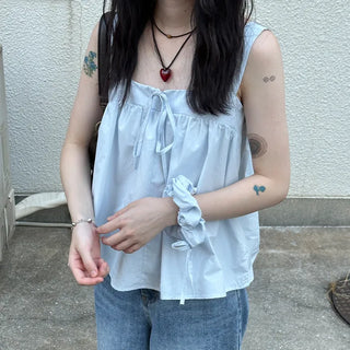 Ribbon sleeveless blouse & scrunchie set