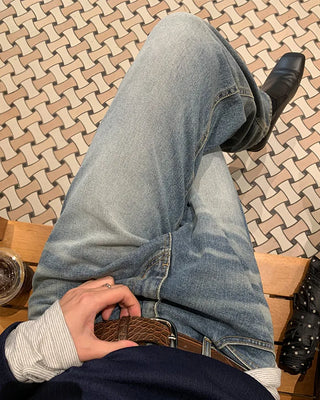 Washed semi-flare denim pants