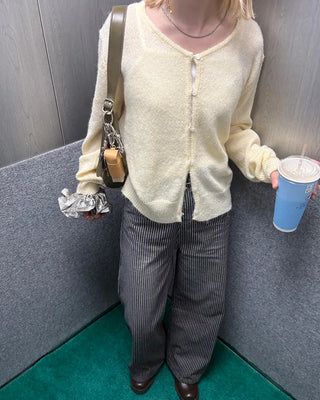 Striped cotton wide-leg pants