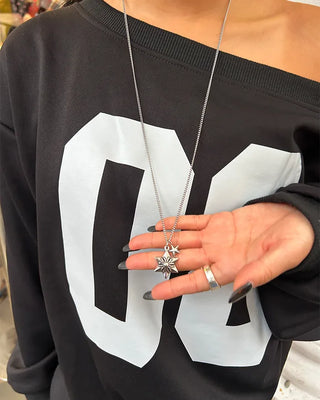 Flower Double Star Silver Chain Necklace