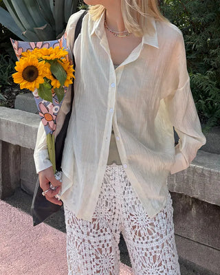 Wrinkle Sheer Loose Long Shirt