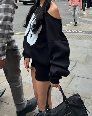2-Way Shoulder Number Balloon Sleeve Sweatshirt