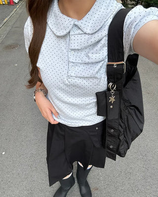 Polka Dot Shirred Short-Sleeve T-Shirt