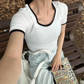 Two-tone slim short-sleeved T-shirt