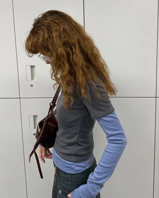 Two-tone layered long-sleeve T-shirt