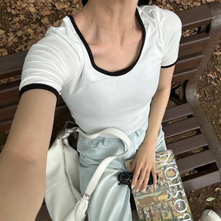 Two-tone slim short-sleeved T-shirt
