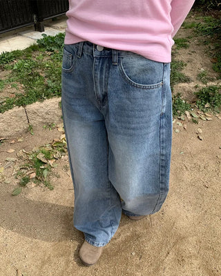 Washed wide-leg denim pants