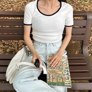 Two-tone slim short-sleeved T-shirt