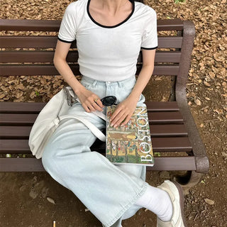 Two-tone slim short-sleeved T-shirt