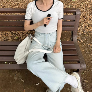 Two-tone slim short-sleeved T-shirt