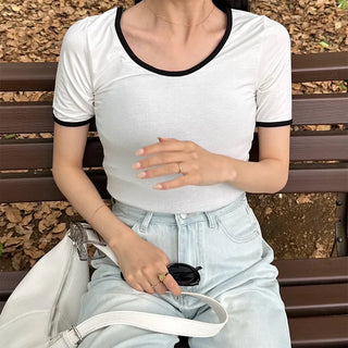 Two-tone slim short-sleeved T-shirt