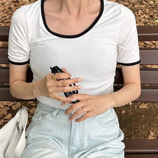 Two-tone slim short-sleeved T-shirt