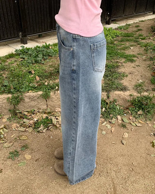 Washed wide-leg denim pants