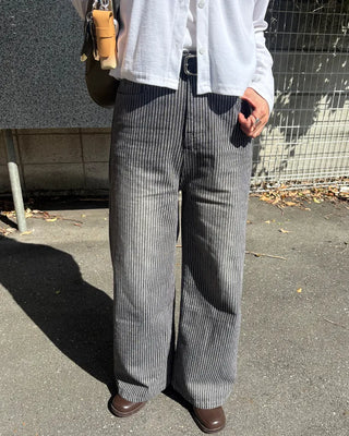 Striped cotton wide-leg pants