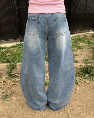 Washed wide-leg denim pants