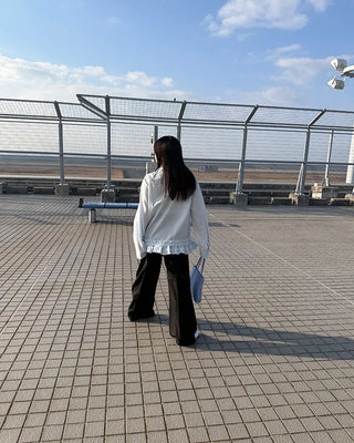 Two-pleat, center-creased wide-leg slacks