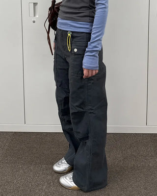 Semi-wide bootcut basket pants