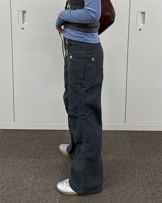 Semi-wide bootcut basket pants