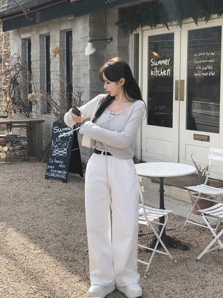 [2pcs] Boucle string V-neck knit