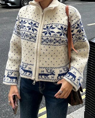 Polka Dot Reindeer Nordic Double Zip Knit Blouson