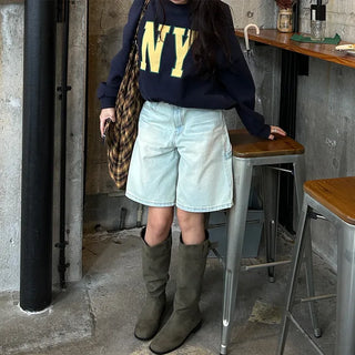 Belted suede long boots