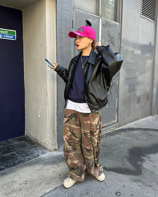 Hip pocket ring wide camouflage pants