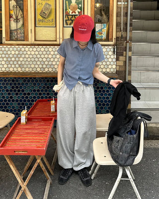 Weighted Shirring Point Short-Sleeve Crop Shirt