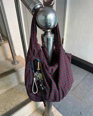 Tartan check one-shoulder hobo bag