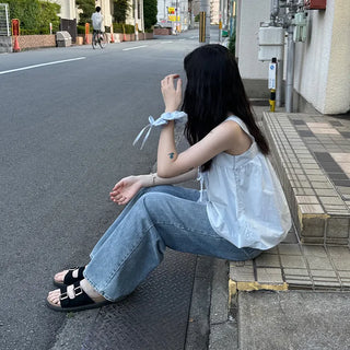 Ribbon sleeveless blouse & scrunchie set