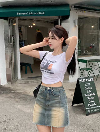 Printed Shirred Cropped T-Shirt (3 colors)
