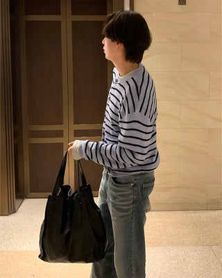 Striped round neck cardigan
