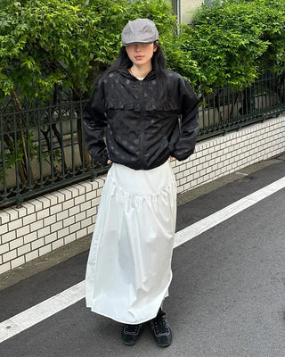 V-neck shirred long skirt