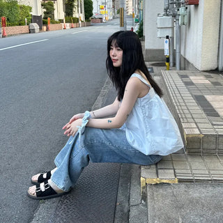 Ribbon sleeveless blouse & scrunchie set