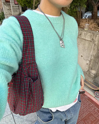 Tartan check one-shoulder hobo bag