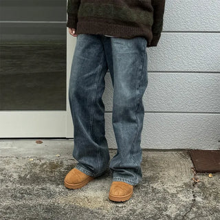 Vintage Wash Wide Denim Pants