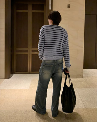 Striped round neck cardigan