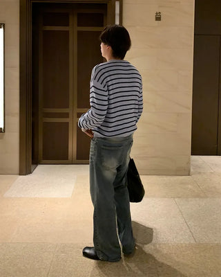 Washed semi-flare denim pants