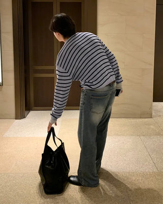 Washed semi-flare denim pants