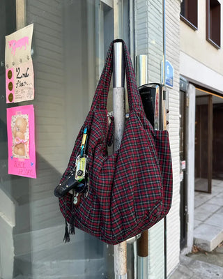 Tartan check one-shoulder hobo bag