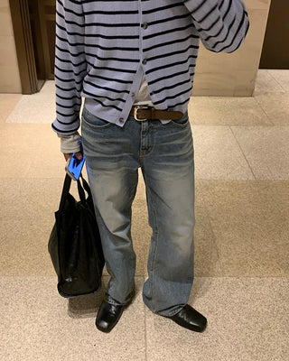 Washed semi-flare denim pants