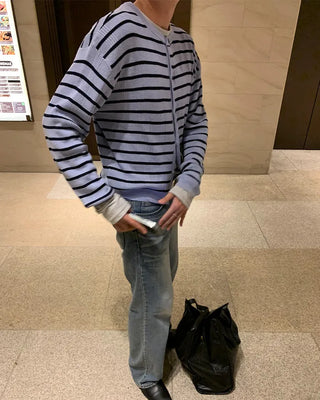 Striped round neck cardigan