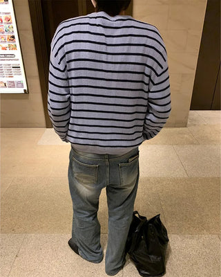 Striped round neck cardigan