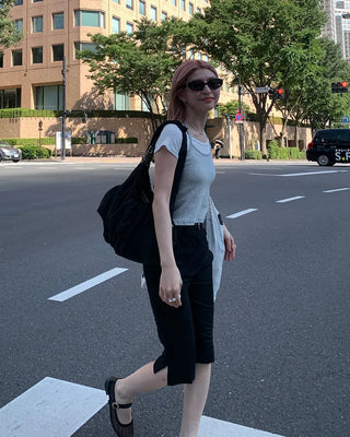 Slit hem slacks capri pants